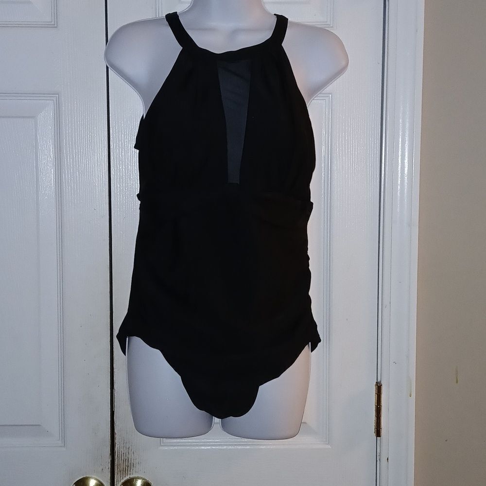 Tempt Me black one piece swimsuit swimwear bathing suit Sz L NWT